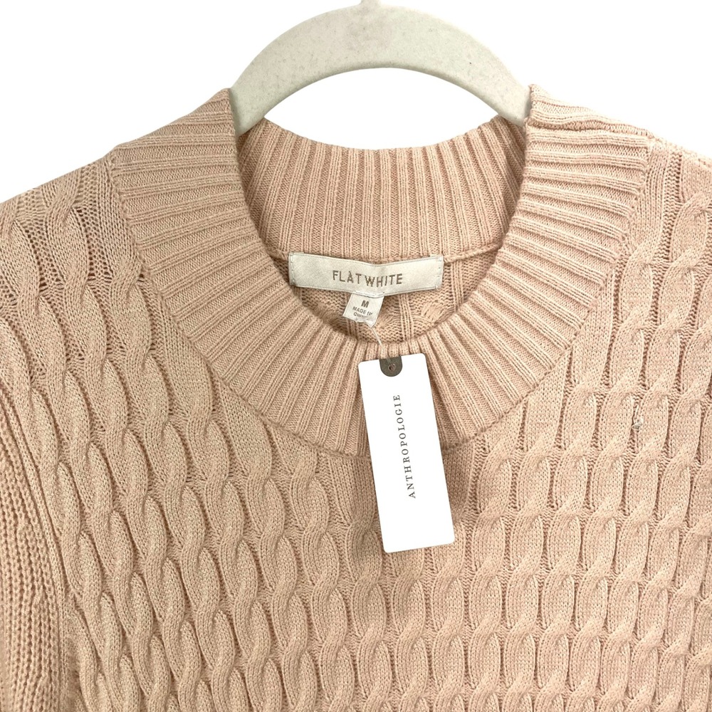 NEW Anthropologie Flat White cable knit ruffle sweater dress Size M tan beige - Picture 4 of 10